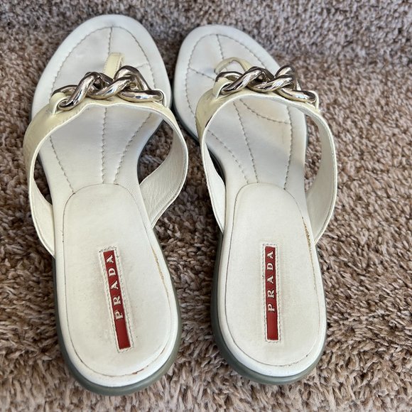 Prada Women's White Patent Leather Thong Sandals - - Picture 6 of 16